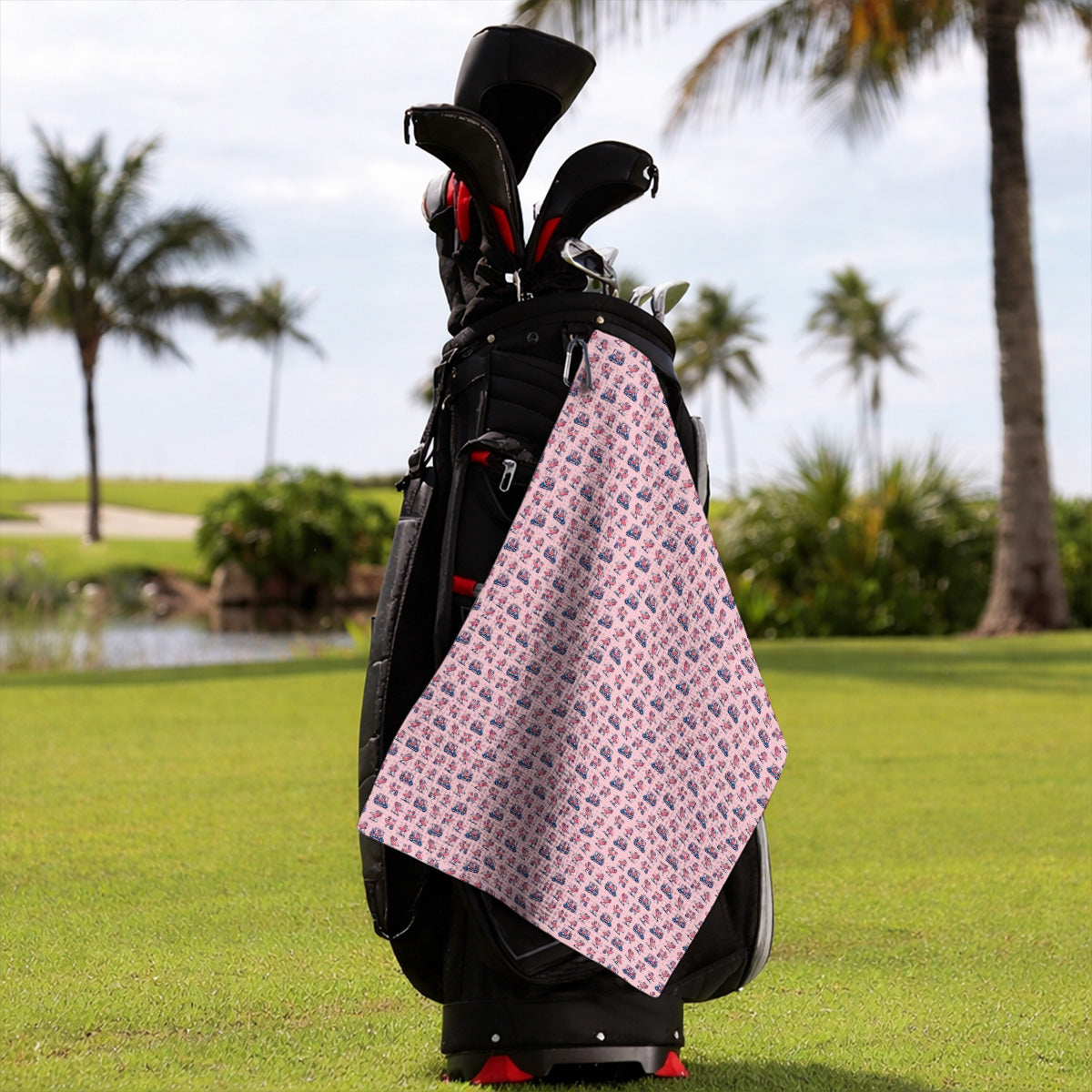 Funny Flamingo Pattern Golf Towels, USA 250 Patriotic Summer Golf Towel, Crazy Golf Gift For Golfer