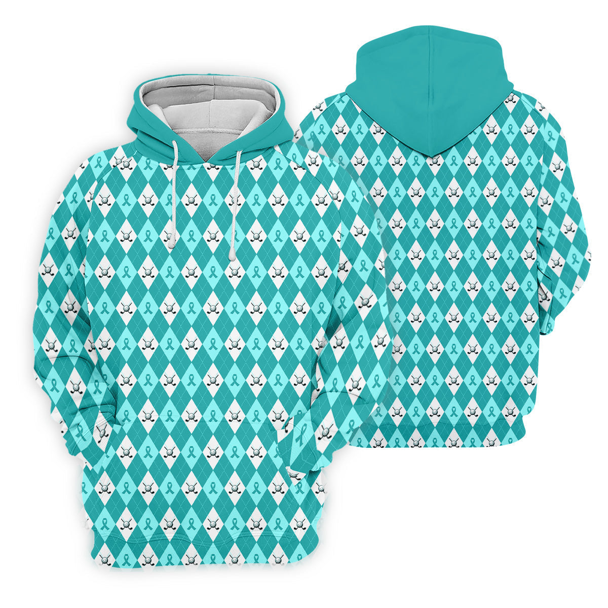 Ovarian Cancer Teal Argyle Womens Golf Shirts, Ovarian Cancer Awareness Shirt, Golf Gift For Womens