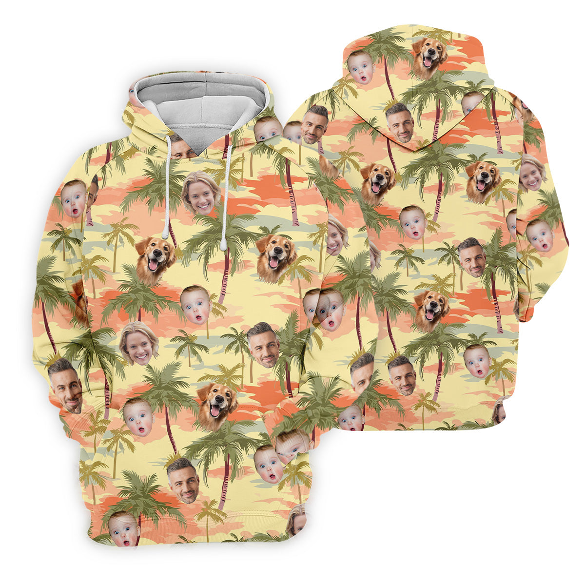 Yellow Sunset Hawaiian Shirt With Face, Matching Hawaiian Outfits, Womens Sleeveless Polo, Ladies Golf Shirts