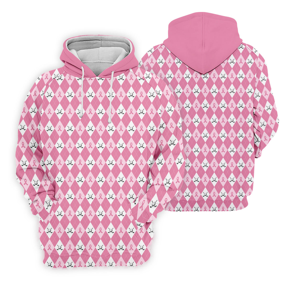 Breast Cancer Golf Shirt, Pink Argyle Golf Shirt, Breast Cancer Awareness Shirts, Couple Golf Shirt