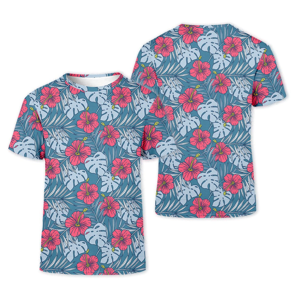 Hibiscus Flower And Leaf Patterned Golf Shirts, Womens Golf Polo Shirt Tropical Golf Shirts