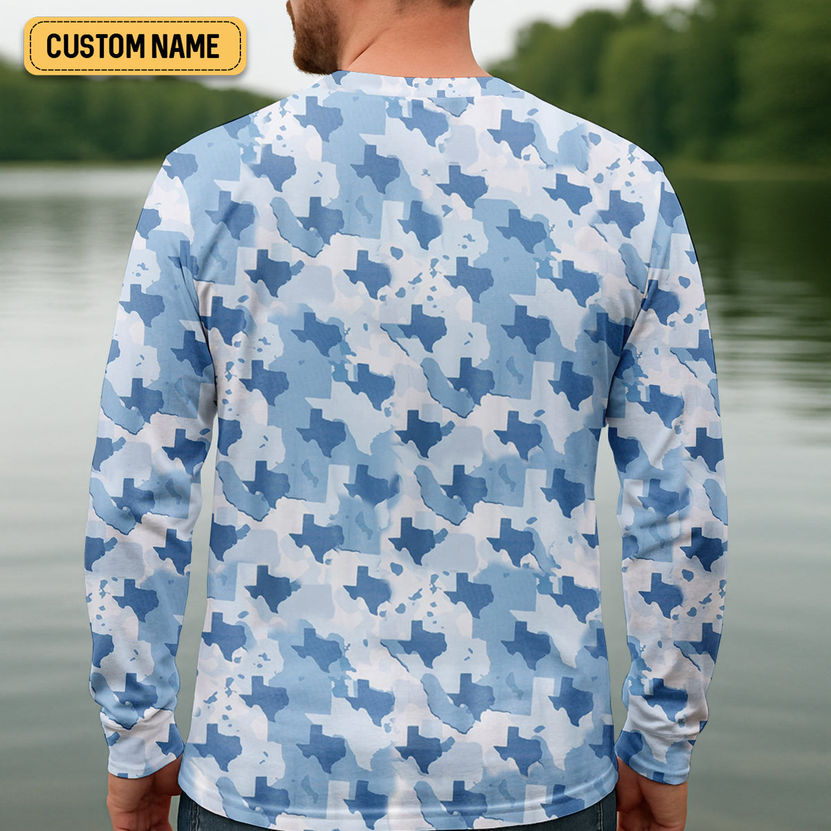 Texas Camo Blue Fishing UPF Shirts, Performance Fishing Shirts, Fishing Gifts For Men, Men's Fishing Shirt
