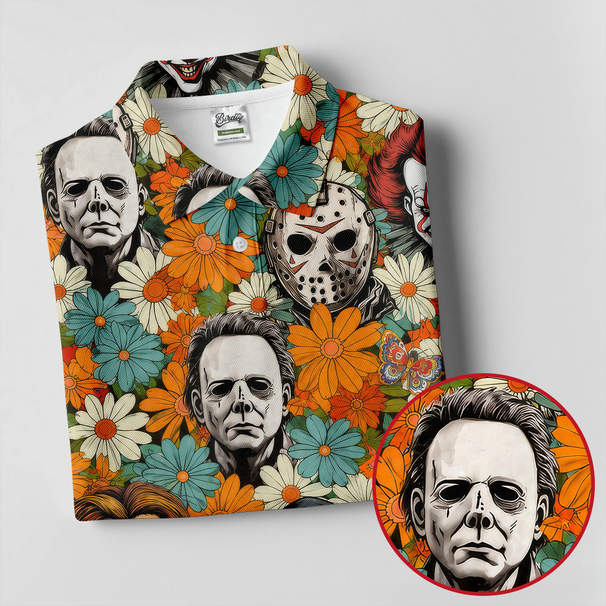 Floral Horror Character Halloween Golf Shirt, Women's Golf Apparel, Printed Golf Shirt