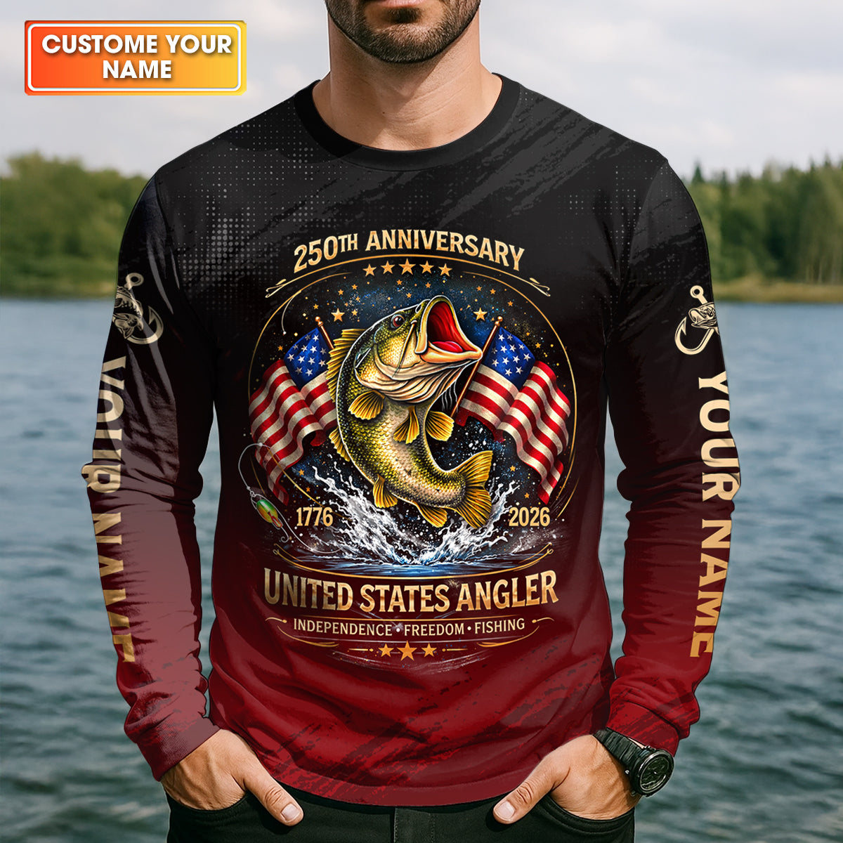 250th Anniversary Independence Freedom Fishing Patriotic Fishing Shirt, Fishing UPF Shirts, Fishing Shirts For Men