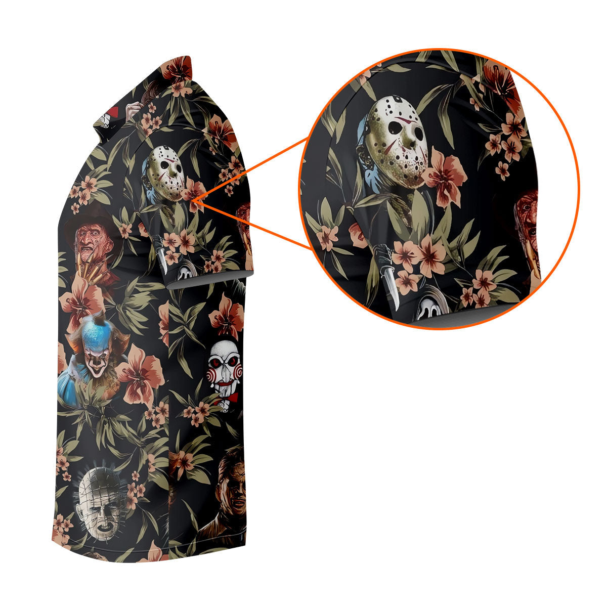 Dark Floral Horror Character Halloween Golf Shirt, Mens Golf Polo, Hawaiian Golf Shirt