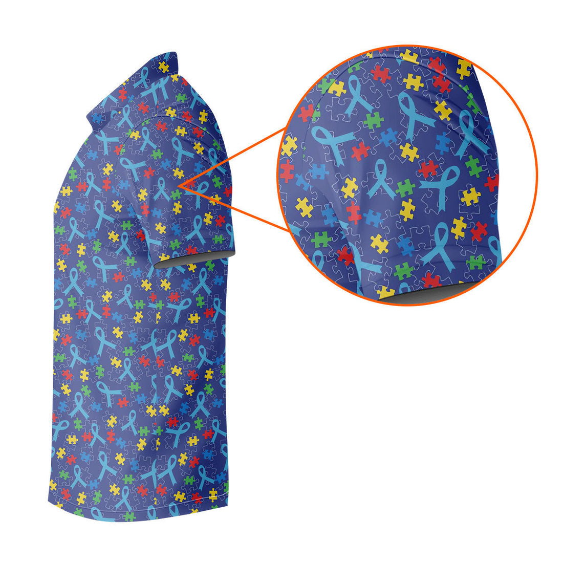 Autism Puzzle Ribbon Pattern Golf Tops For Men, Autism Awareness Color Polo ShirtFor Men, Golf Shirts For Men