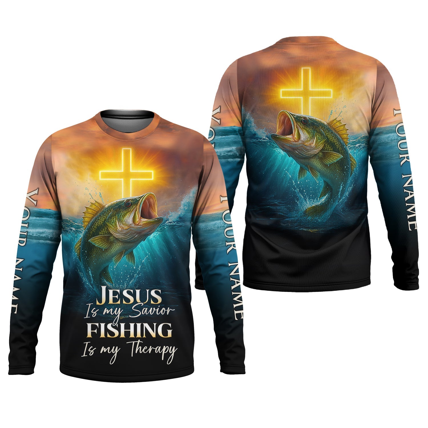 Jesus Is My Savior Fishing Is My Therapy SPF Shirts, Jesus Fishing Shirt, Fishing Shirts For Men