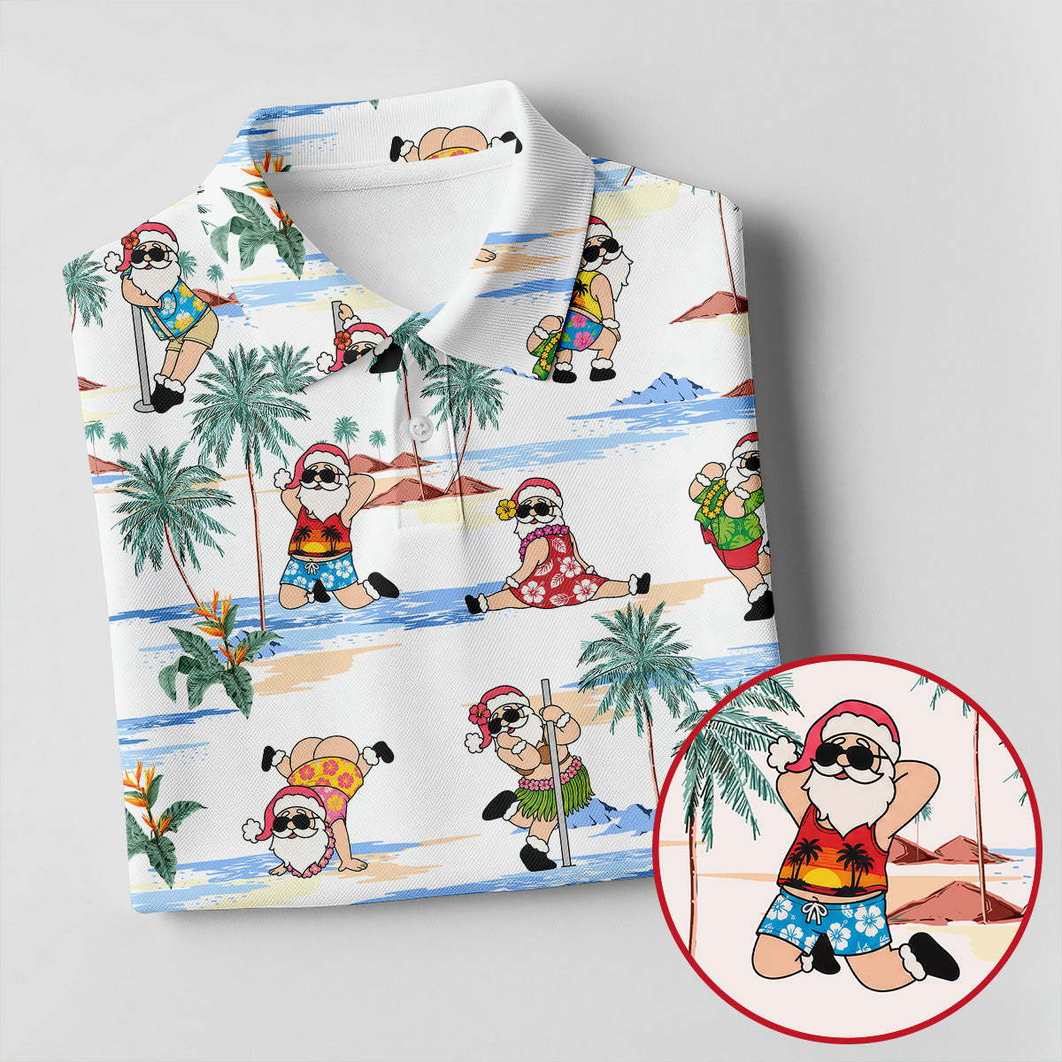 Beach Party Santa Christmas Golf Shirt, Women's Golf Tops, Printed Golf Shirt, Golf Polo For Women