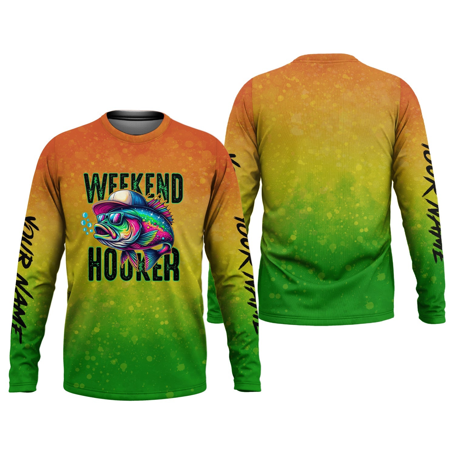 Weekend Hooker Green Yellow Orange Fishing UPF Shirts, Hooded Sun Shirt, Gift For Fisherman