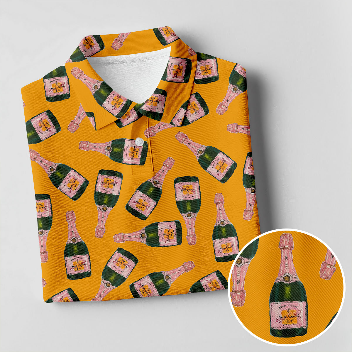 Rosé Champagne Seamless Pattern Yellow Golf Shirt, Ladies Golf Shirts, Golf Shirt For Women