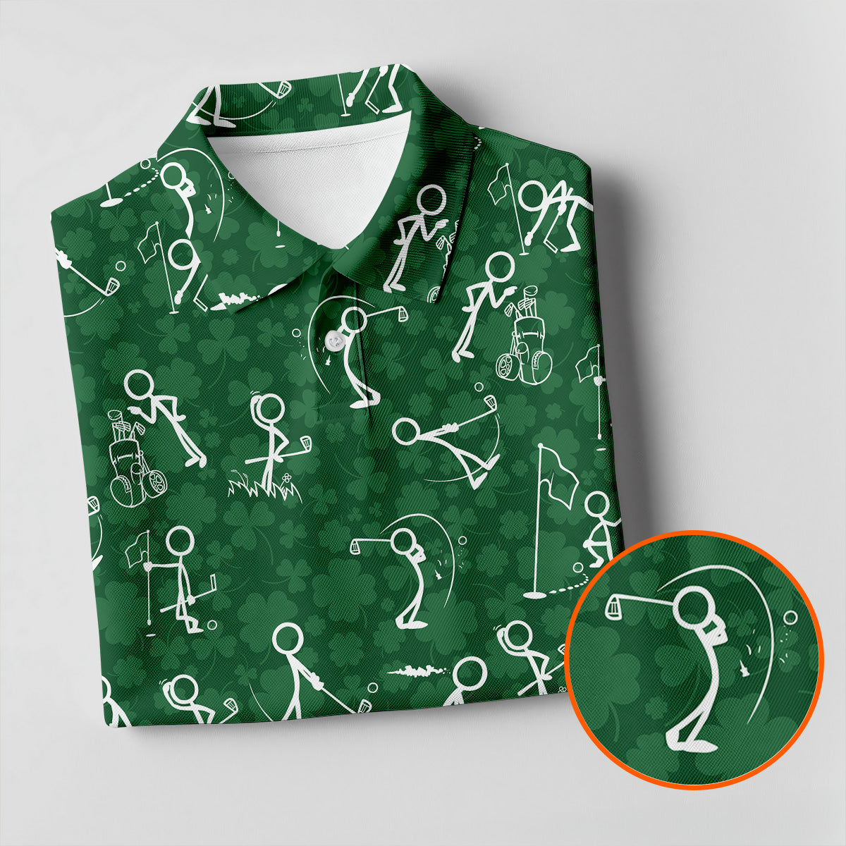 Stick Figure Golf Pose Shamrock Golf Shirt, St Patrick's Day Ladies Golf Polos, Golf Shirt For Women