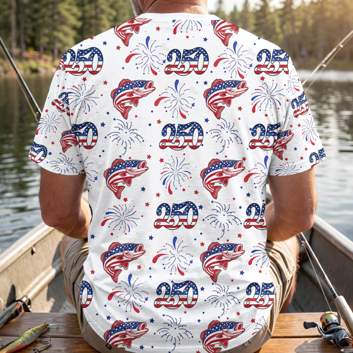 Largemouth Bass Fishing Patriotic Fishing Shirt, Fishing UPF Shirts, 250th Anniversary Fishing Shirts For Men