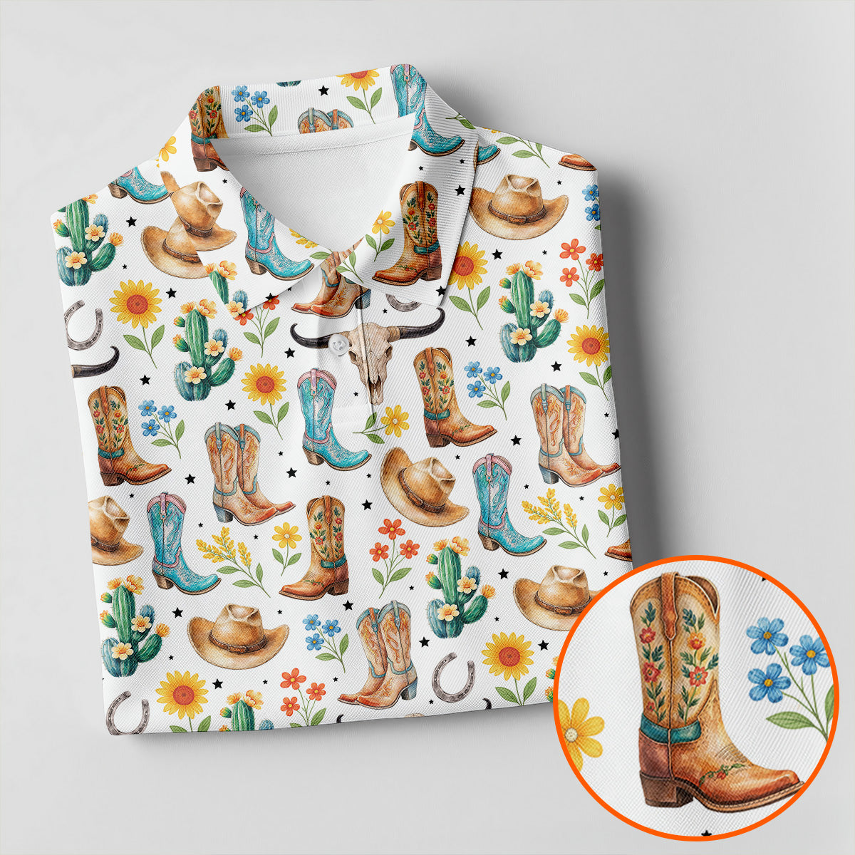 Western Cowboy Boots Floral Pattern Golf Shirt, Mens Golf Apparel, Golf Polo Shirts For Men