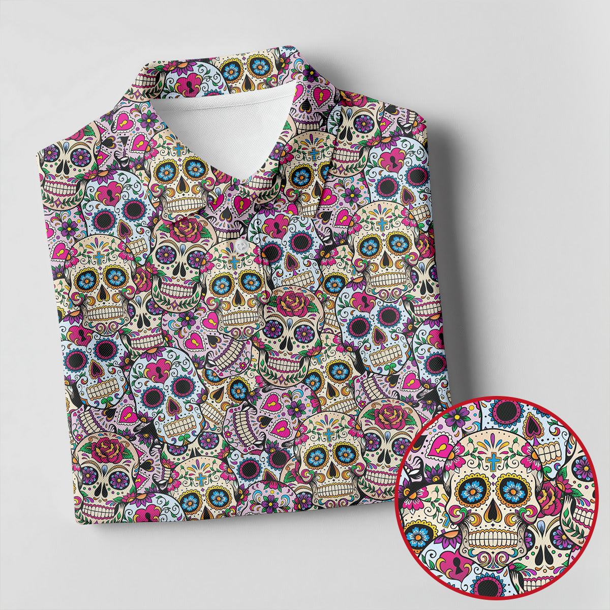 Colorful Sugar Skull Floral Golf Polo Shirt, Hawaiian Golf Shirt, Golf Polo Shirts For Men