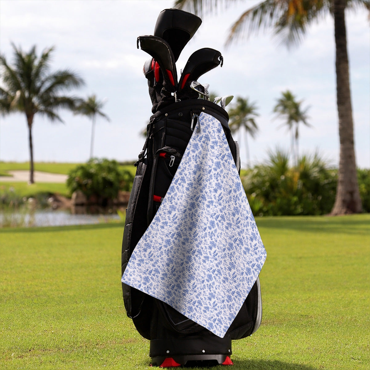 Toile De Jouy Flamingo Golf Towel, Crazy Pink Golf Towels, Golf Gift For Golfer