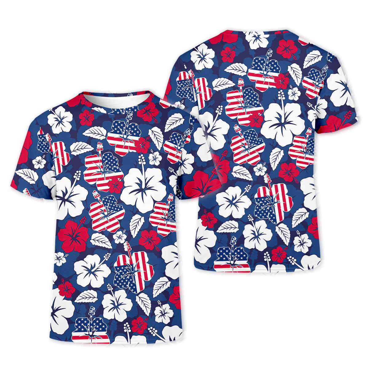 Tropical Hibiscus American Flag Womens Golf Polo Shirt Patriotic Golf Shirt, USA Golf Shirt Custom Ladies Golf Shirt