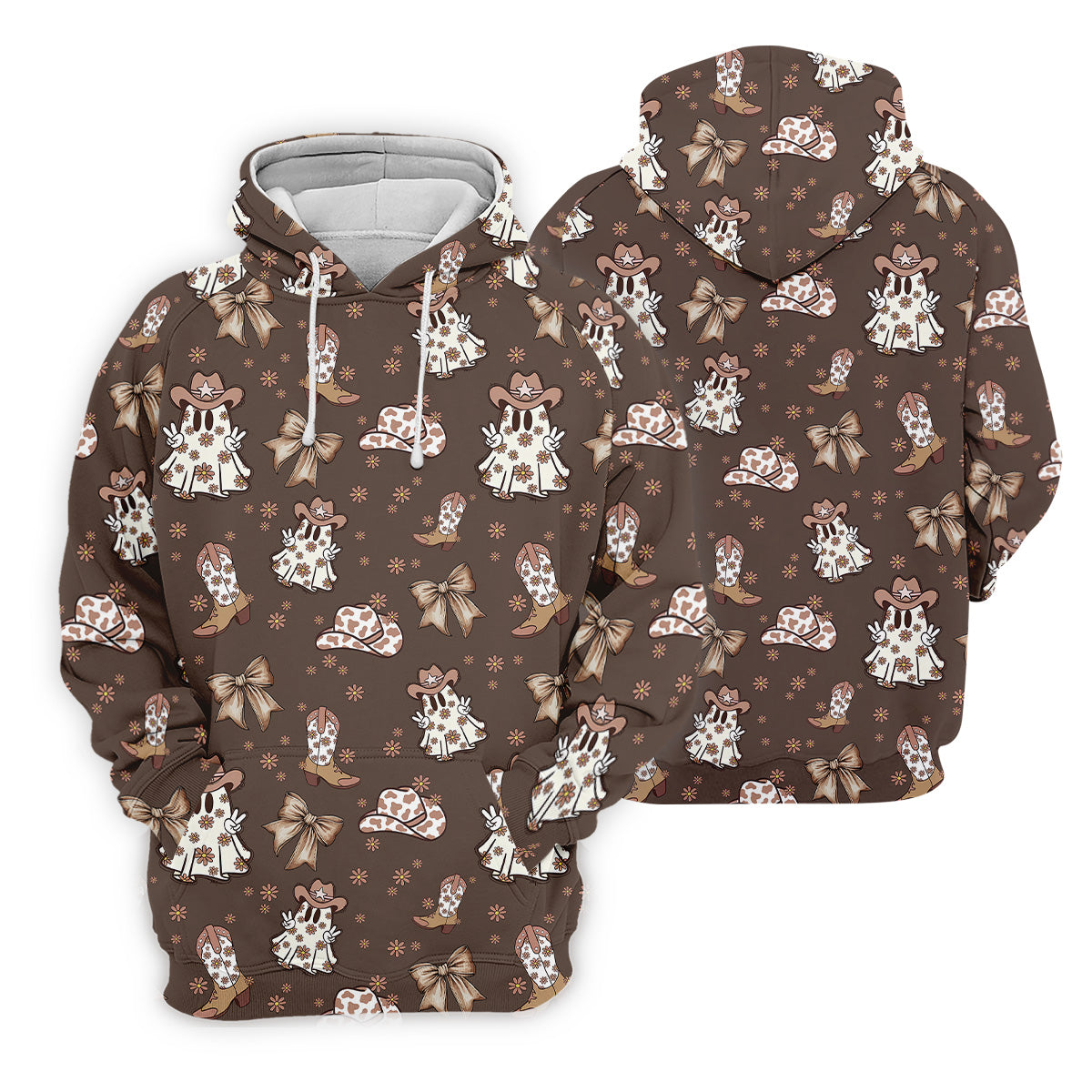Coquette Halloween Cowboy Ghost Brown Fun Womens Golf Shirts, Ladies Sleeveless Polo, Ladies Golf Shirts
