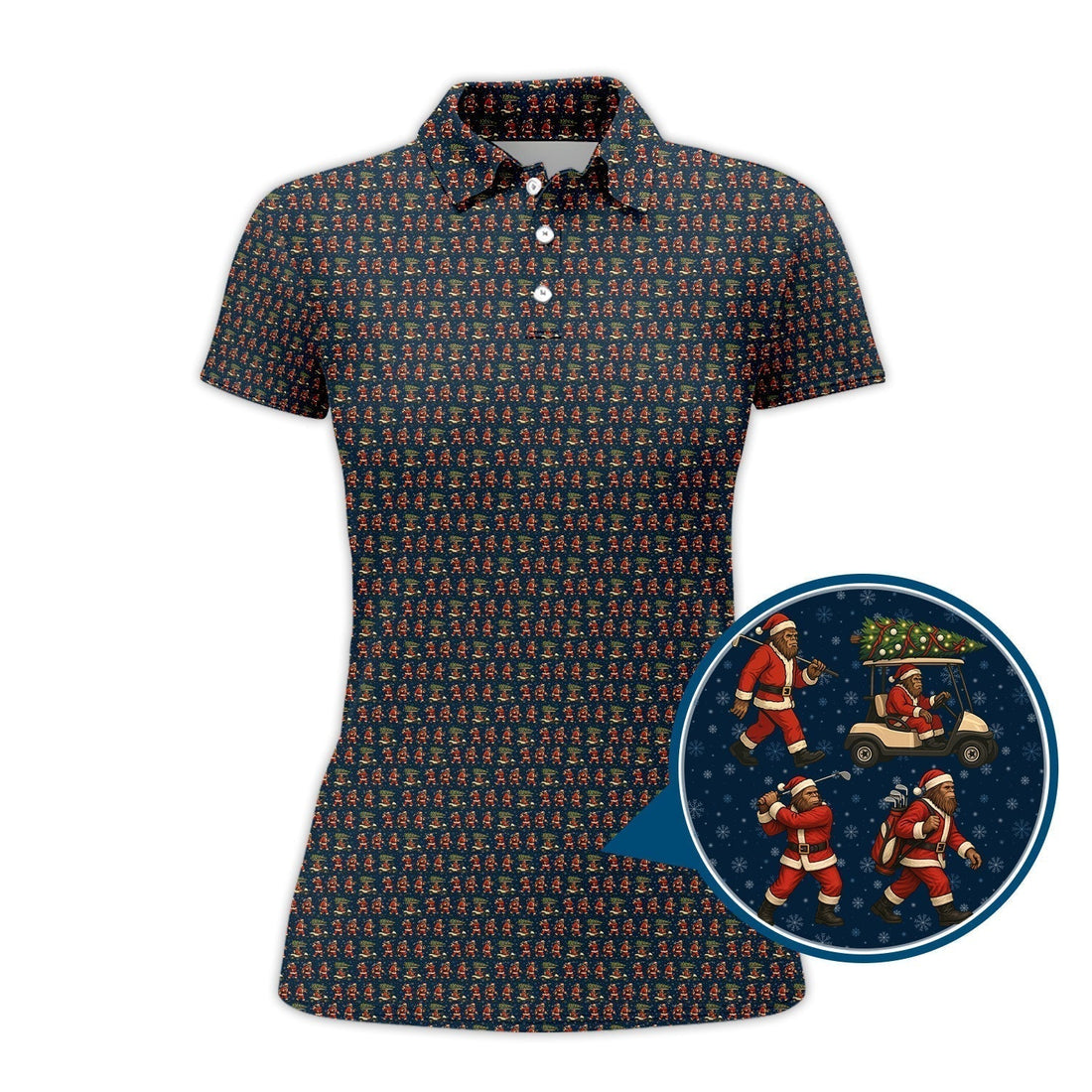 Funny Pattern Golf Shirt, Bigfoot Golf Shirt For Golfer, Bigfoot Santa Golf Shirt For Men