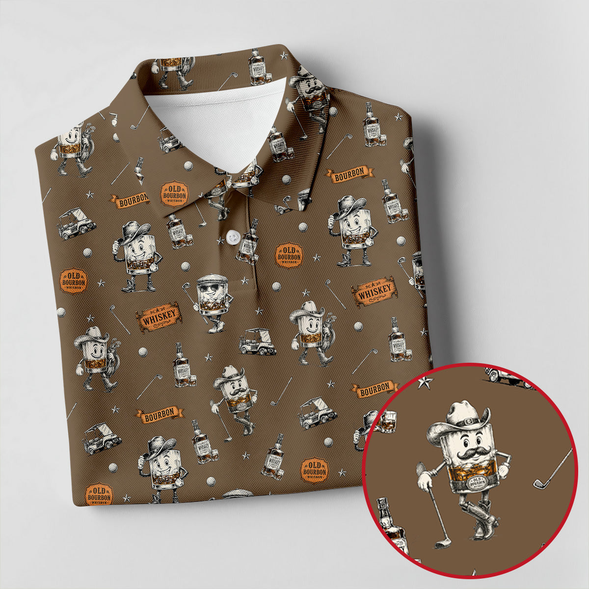 Funny Bourbon Whiskey Golf Pattern Polo Shirt, Men's Golf Apparel, Novelty Golf Shirts For Men