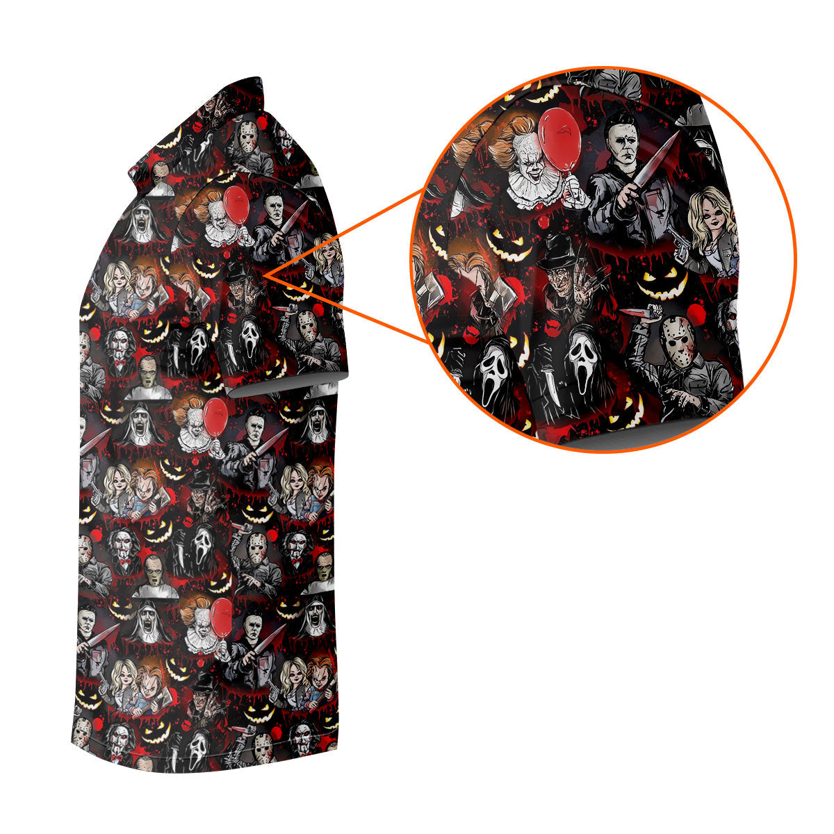 Horror Character Halloween Pattern Golf Polo Shirt, Mens Golf Shirts, Hawaiian Golf Shirt