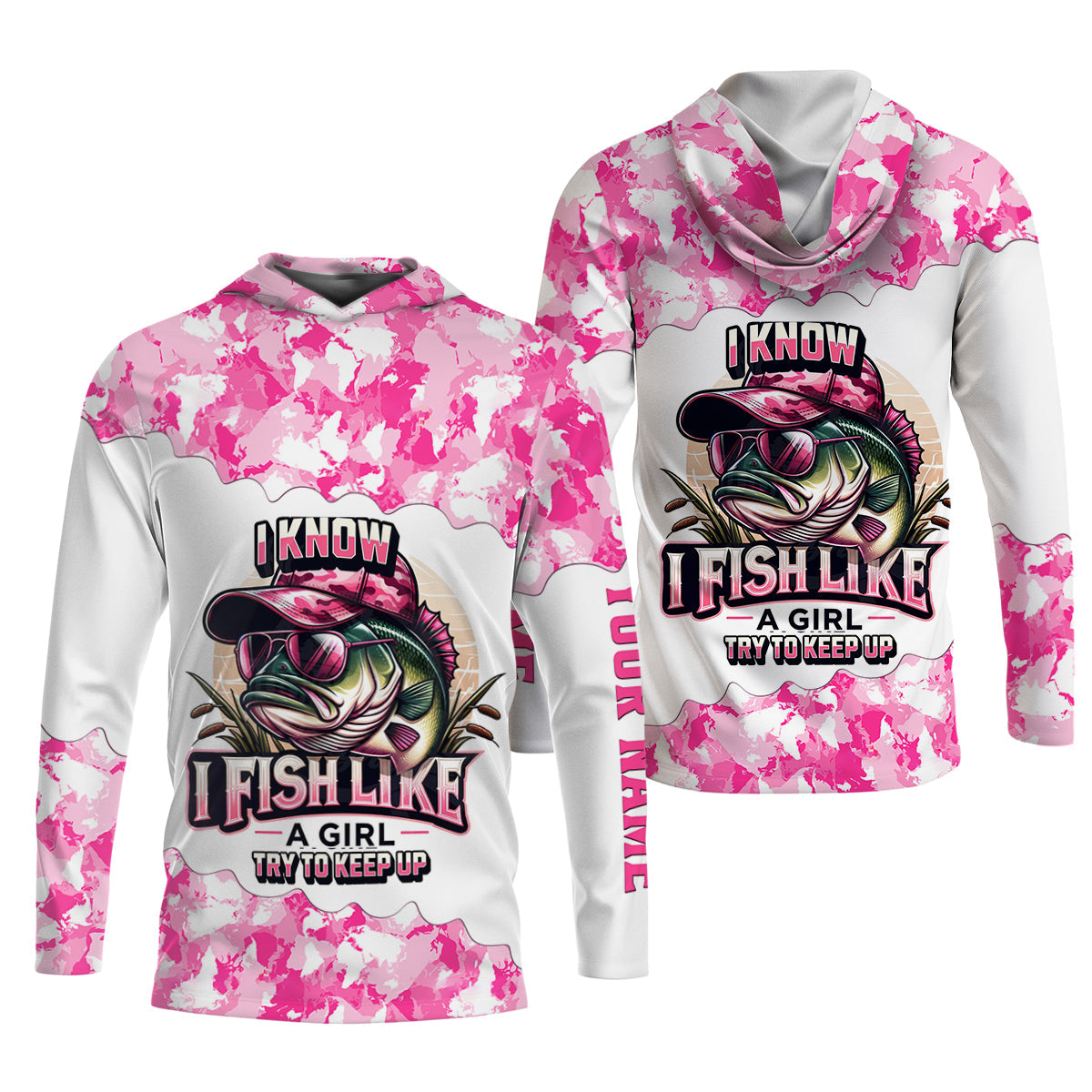 Bass Fishing Pink Camo Shirt, Hooded Sun Shirt, Women Fishing Shirt, Women SPF Shirt, Funny Fishing Shirt