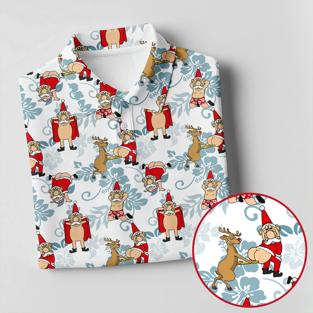 Funny Santa Reindeer Christmas Hawaiian Polo Shirt, Womens Golf Polo, Golf Shirts For Women