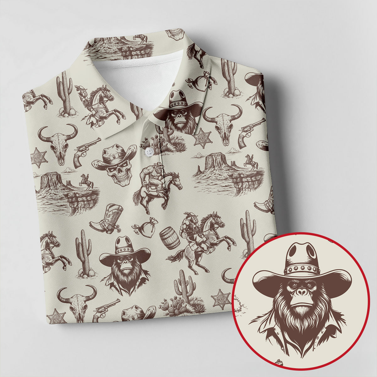 Funny Bigfoot Western Style Hawaiian Golf Shirt, Women's Golf Tops, Ladies Golf Shirts