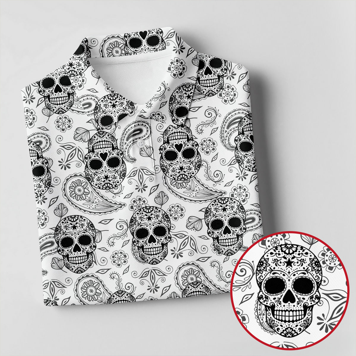 Sugar Skull Paisley Pattern Golf Polo Shirt, Ladies Golf Shirts, Women's Golf Apparel