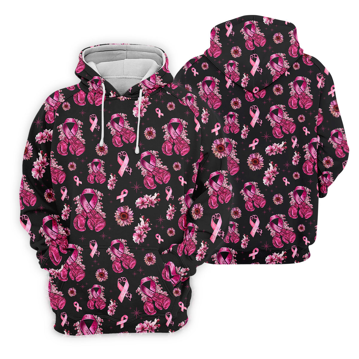 Boxing Gloves Fighter Black Breast Cancer Golf Shirt, Breast Cancer Support Shirts, Womens Golf Polo