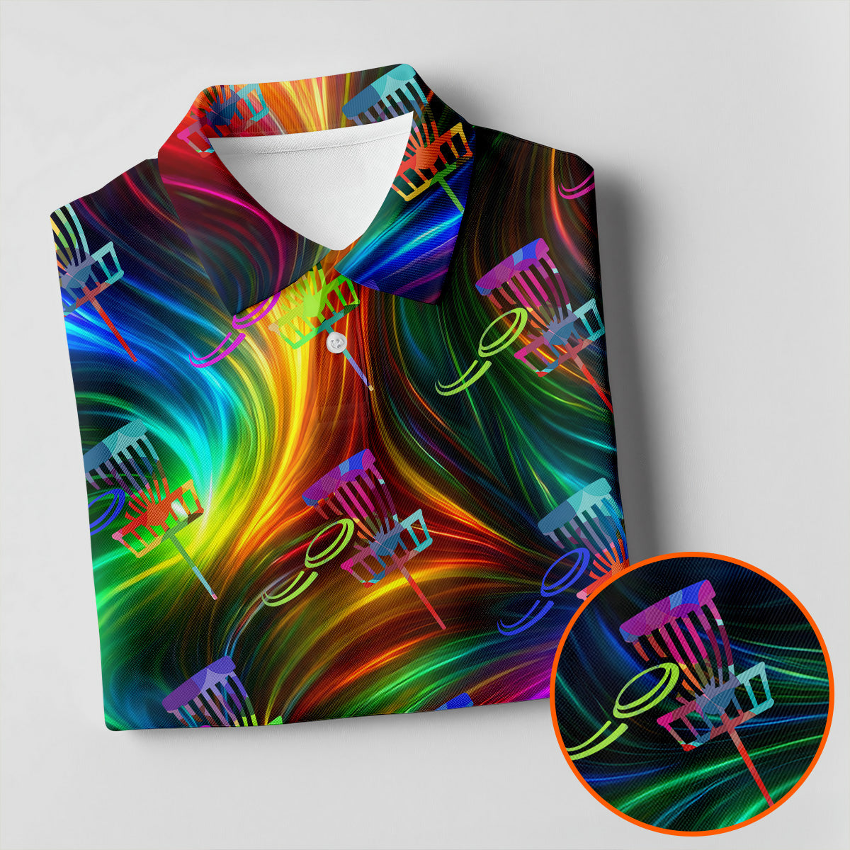 Colorful Disc Golf Basket Swirl Pattern Polo Shirt, Printed Golf Shirts, Hawaiian Golf Shirt, Mens Golf Apparel