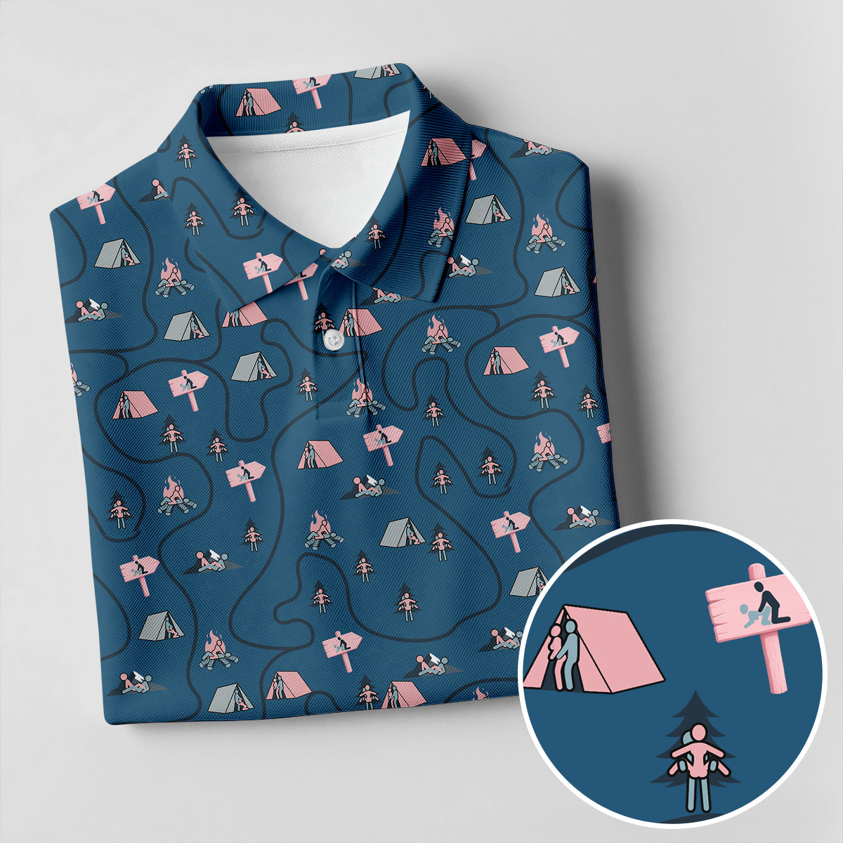 Funny Adult Camping Pattern Polo Shirt, Golf Shirts For Women, Ladies Golf Tops