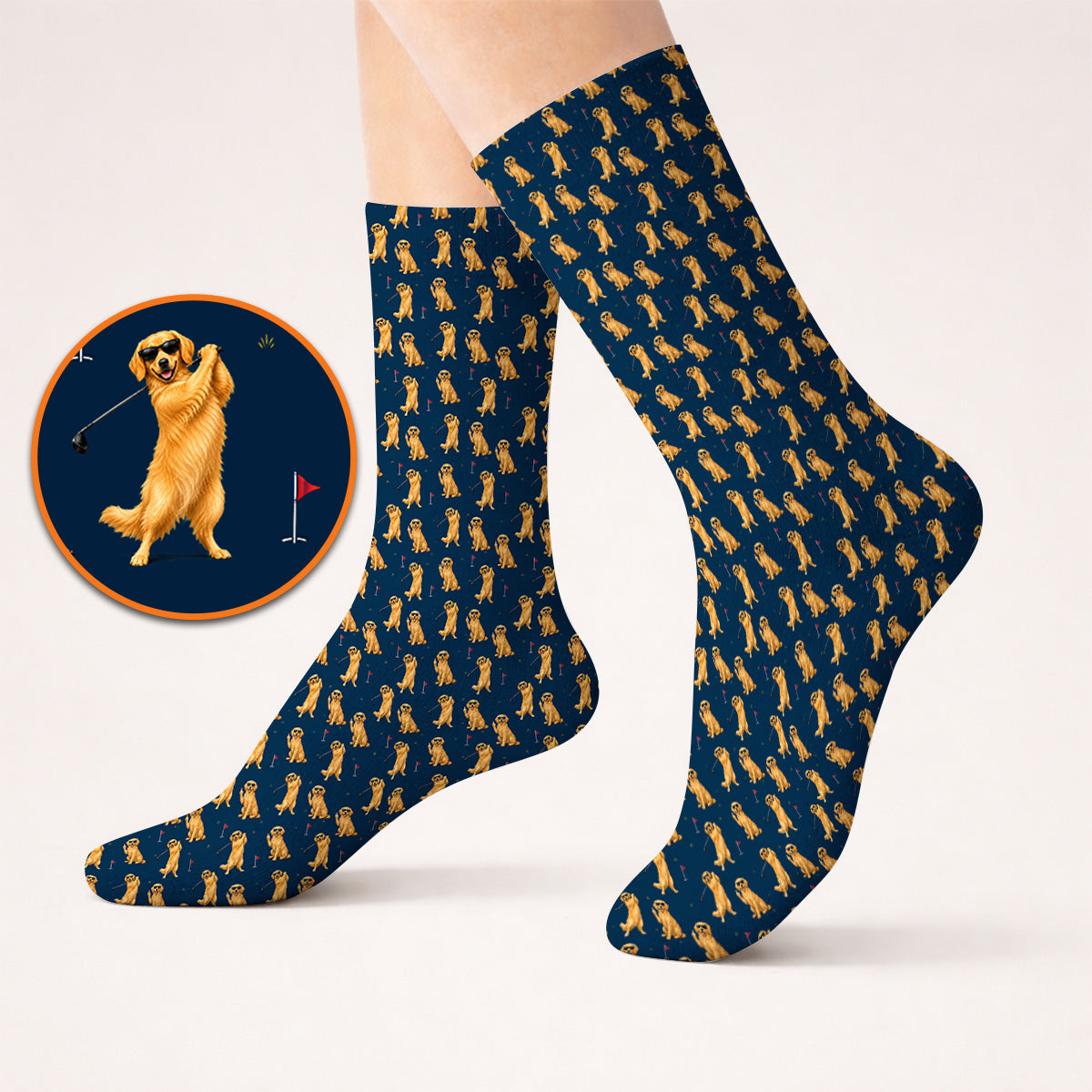 Golden Retriever Fairway Golf Socks, Golf Dog Pattern Sock, Gift For Golden Retriever Owners