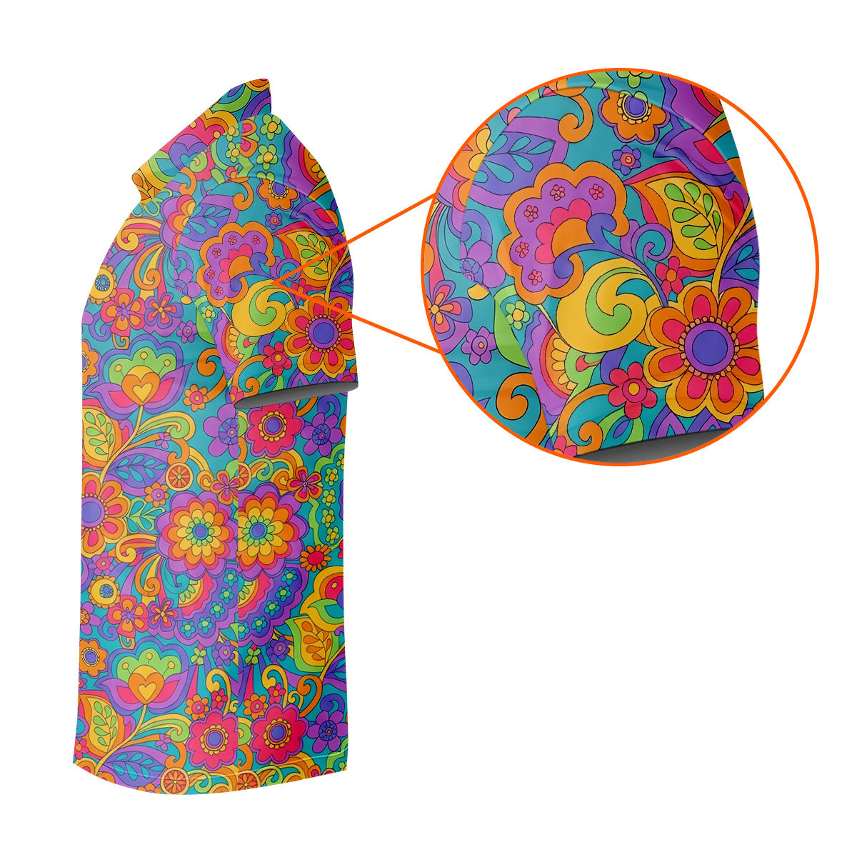 Vintage Psychedelic Floral Pattern Hawaiian Golf Shirt, Women’s Golf Tops, Golf Shirts For Women