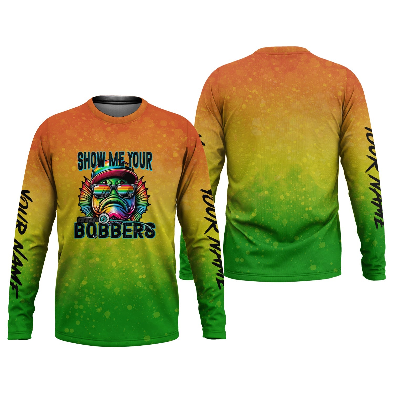 Show Me Your Bobbers Shirt, Green Yellow Orange Men Fishing Shirt, Funny Fishing Shirt, SPF Shirt