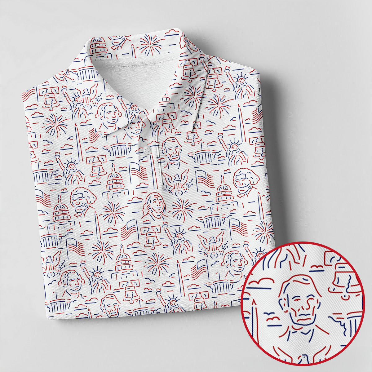 Red White Blue Outlined Patriotic American 250th Anniversary White Golf Shirt, 4th Of July Golf Shirt For Women