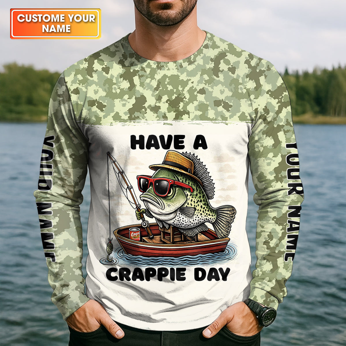 Have A Crappie Day Camo Fishing Shirt, Fishing UPF Shirts, Fishing Gift for Men, Men's Fishing Shirt