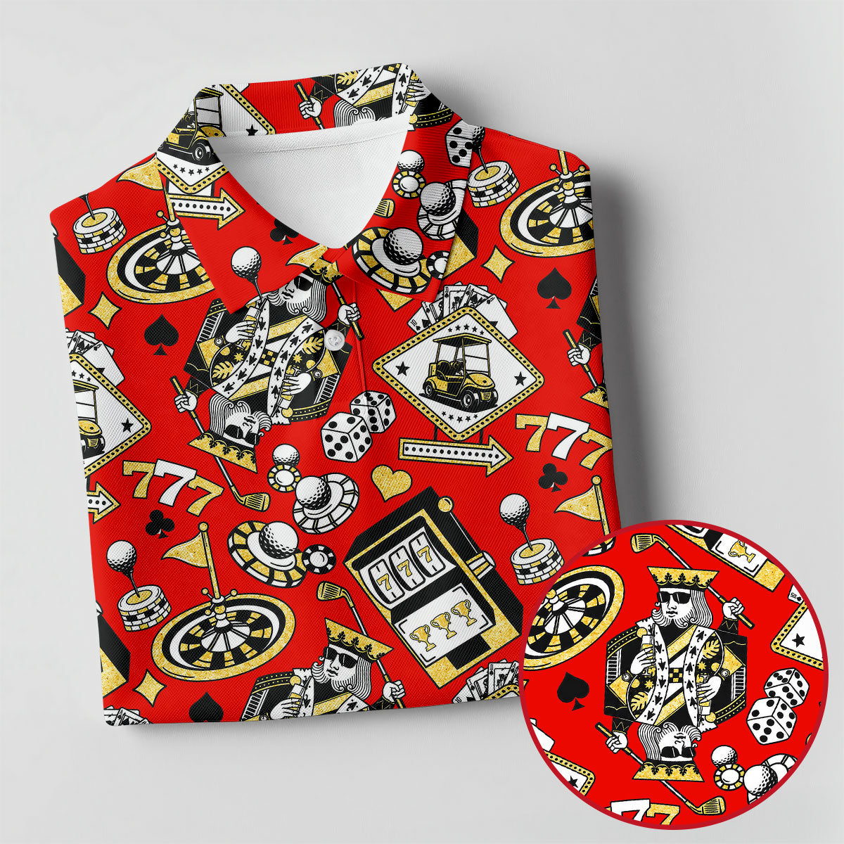 Casino Golf Pattern Red Hawaiian Golf Polo Shirt, Ladies Golf Shirt, Women's Golf Apparel