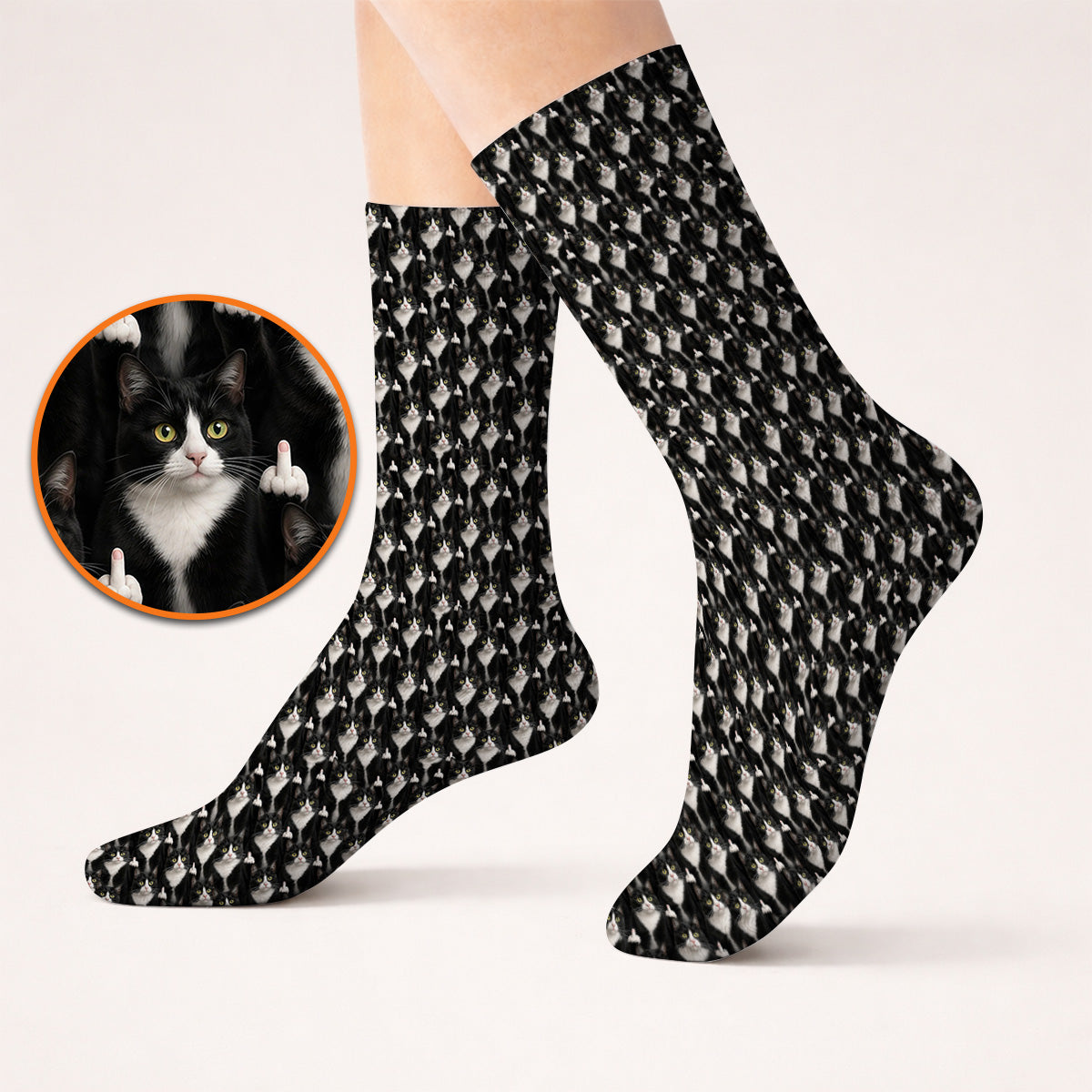 Funny Tuxedo Cat Golf Socks, Black White Cat Pattern Golf Sock, Crazy Cat Dad Golf Apparel