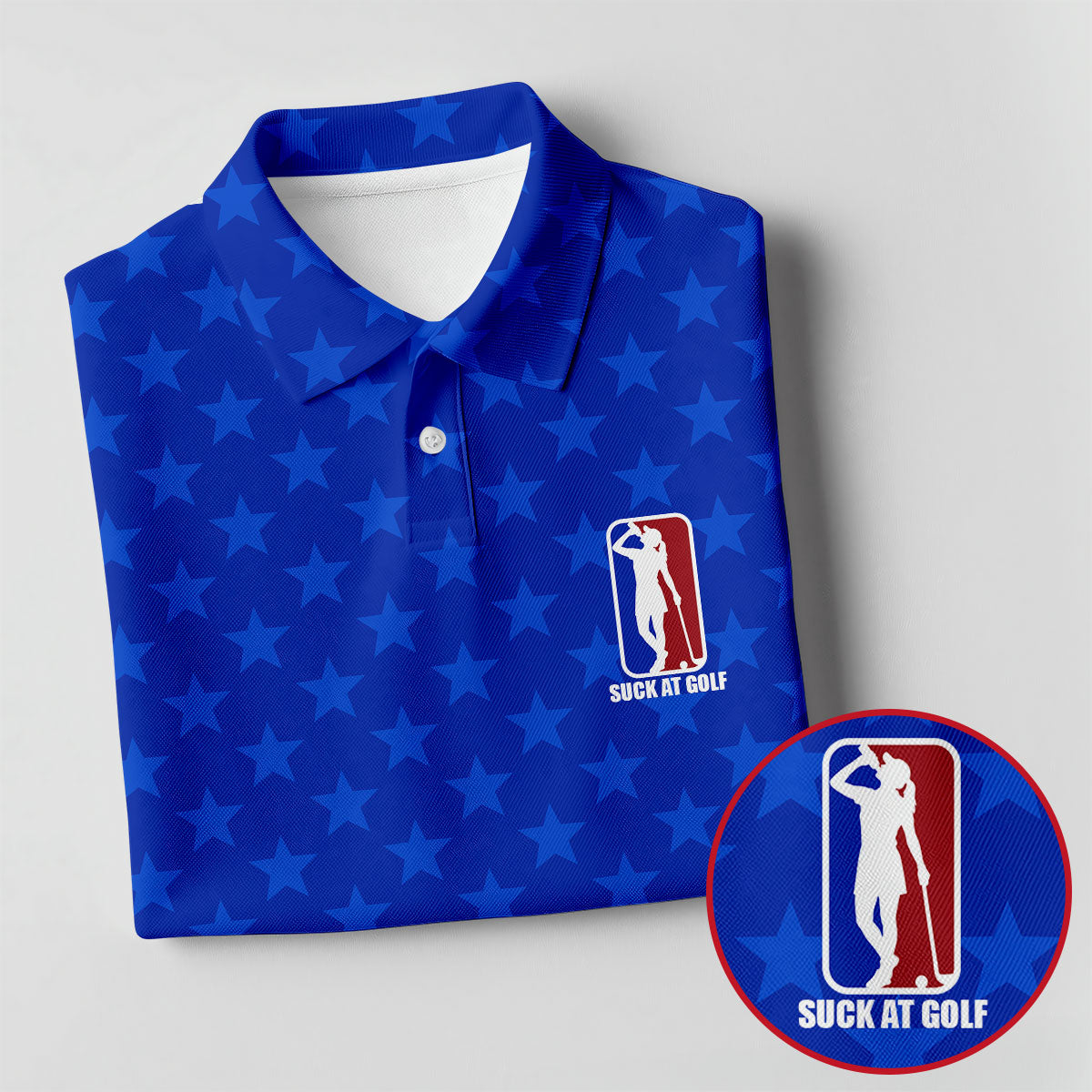 Suck At Golf Patriotic 4th Of July Stars Pattern Blue Golf Shirt, 250th Anniversary Golf Shirt For Women