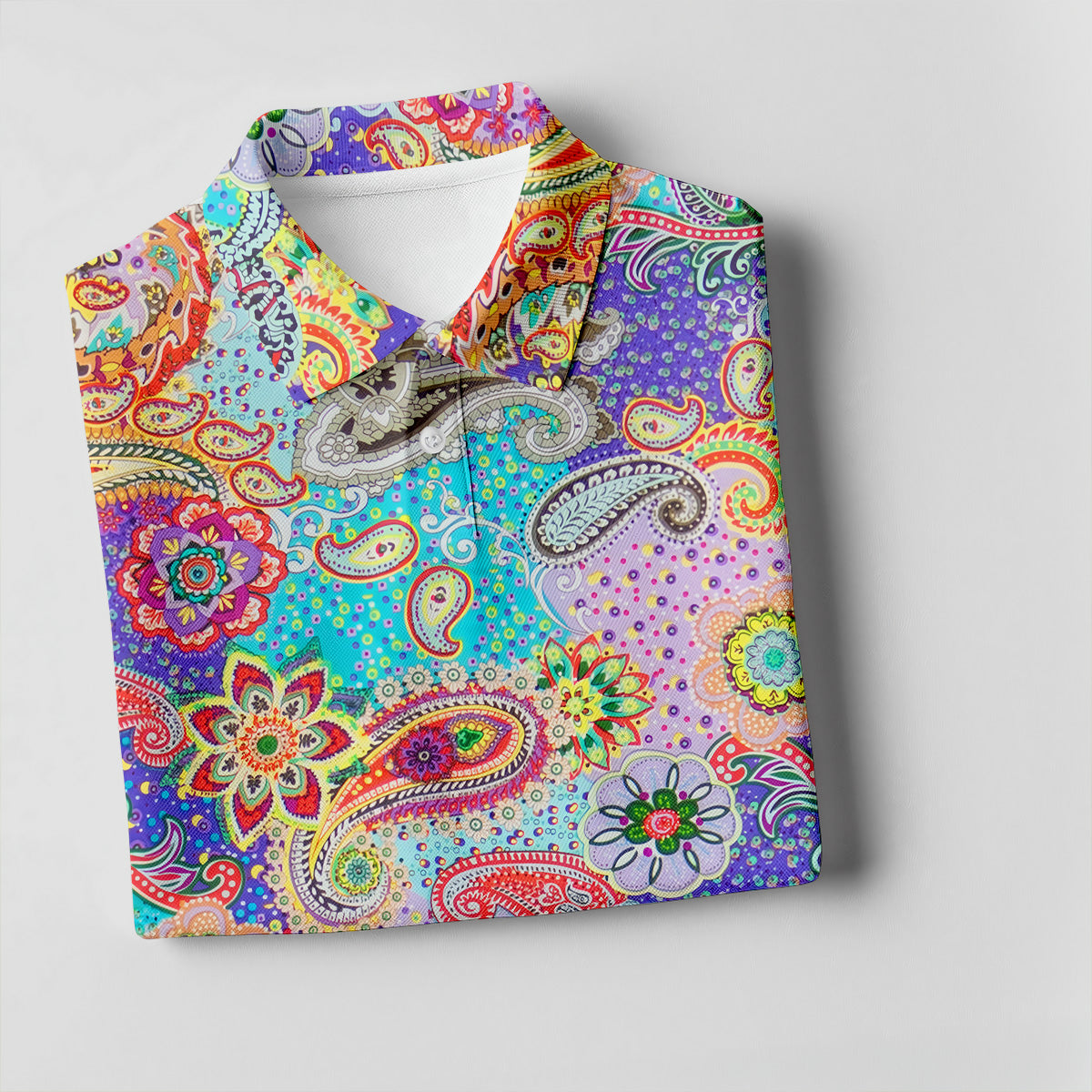 Vibrant Paisley Floral Patchwork Golf Polo Shirt, Ladies Golf Shirt, Golf Tops For Women