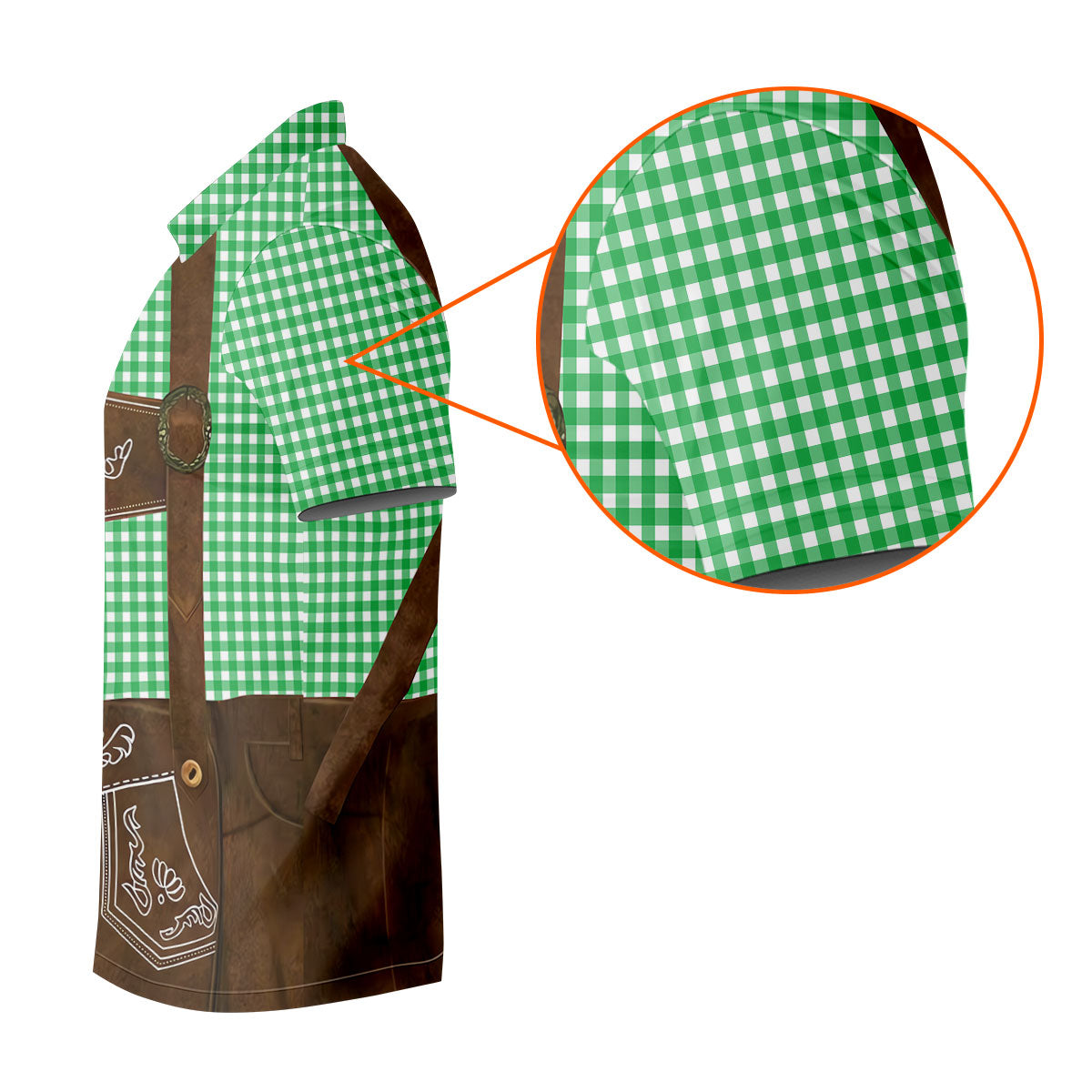 Women's Green Oktoberfest Lederhosen Illusion Sleeveless Golf Polo, Ladies Golf Top, Golf Polo For Women