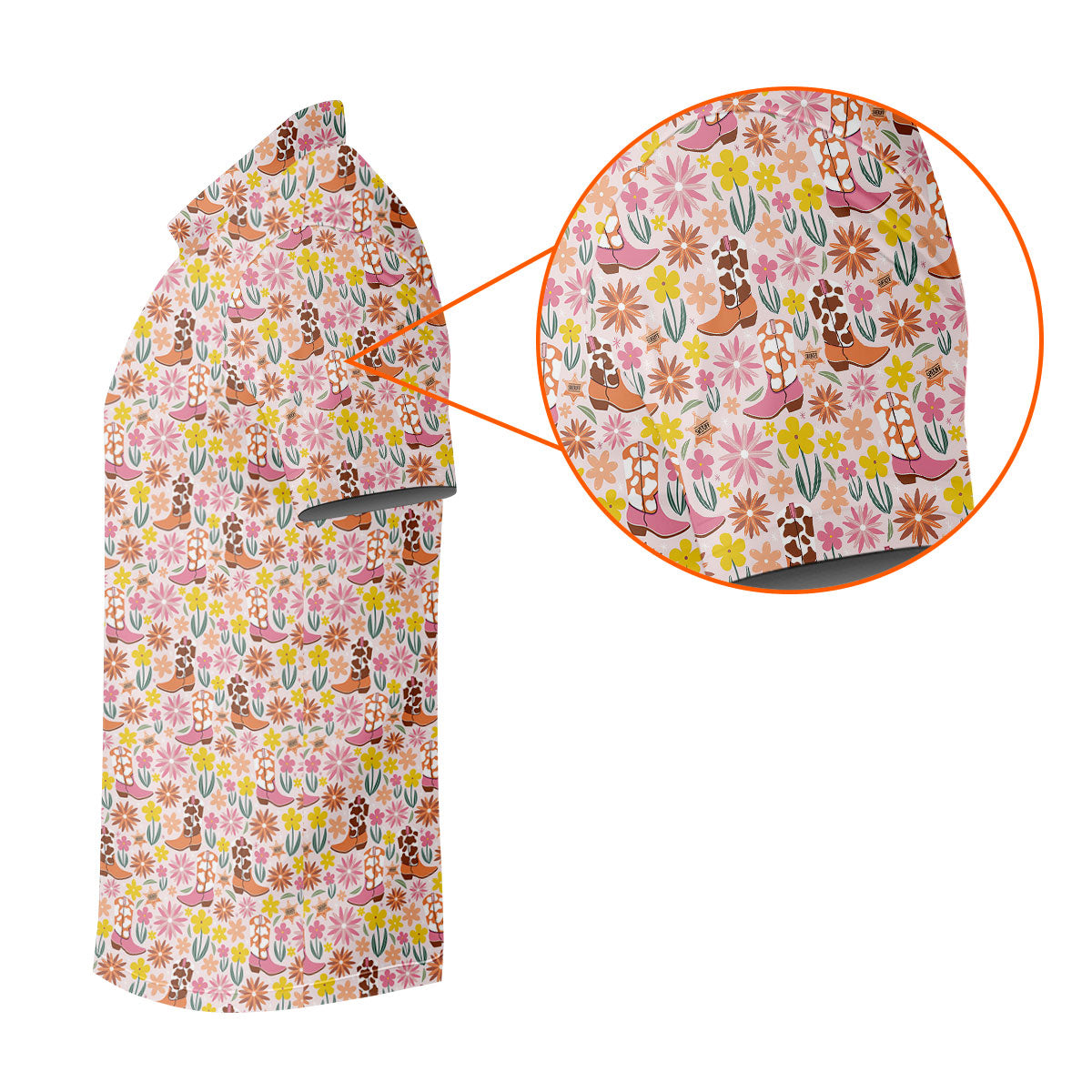 Pink Floral Cowgirl Boots Pattern Golf Polo Shirt, Mens Golf Polo, Golf Shirts For Men
