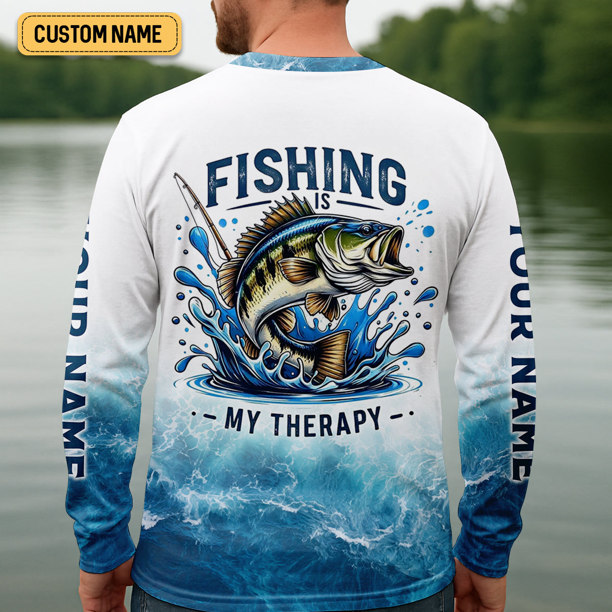 Fishing Is Therapy Funny Fishing Shirt, Mens SPF Shirt, Fishing Gifts For Men, Bass Fishing