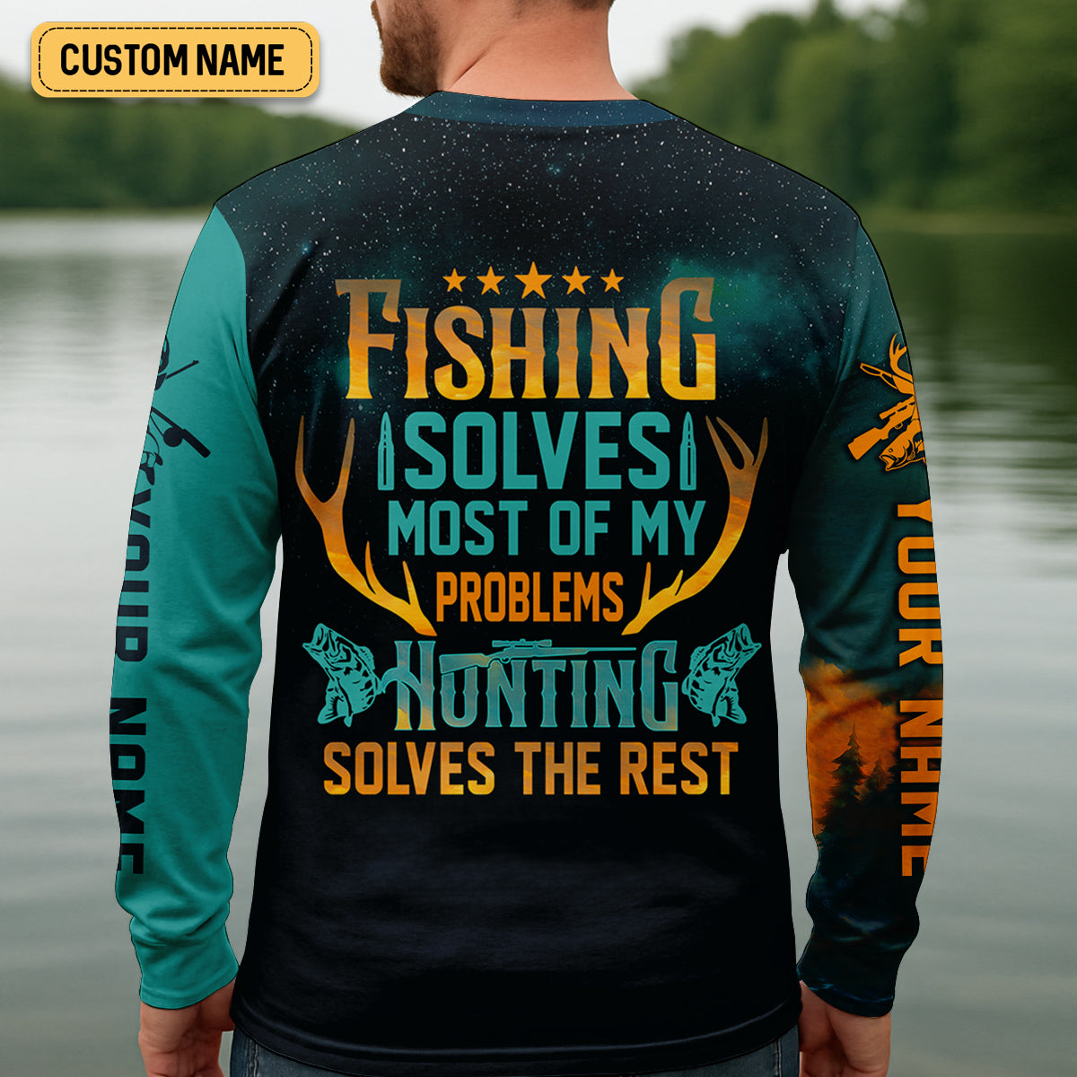 Fishing Solves Most Of My Problems Sky Star Pattern Fishing UPF Shirts, Fishing And Hunting SPF Shirt For Men