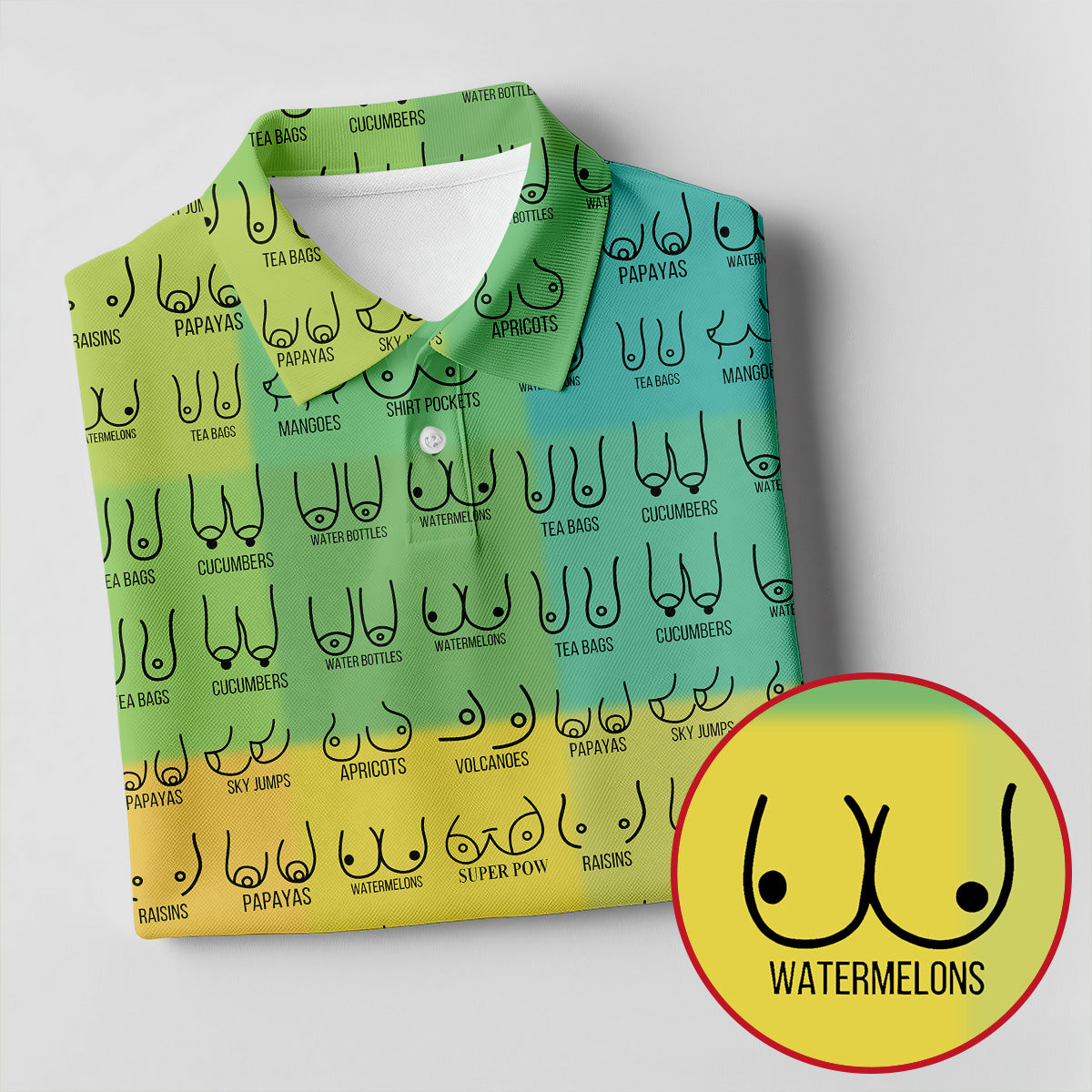 Watermelons Funny Boob Pattern Golf Polo Shirt, Men's Golf Shirt, Printed Golf Shirts