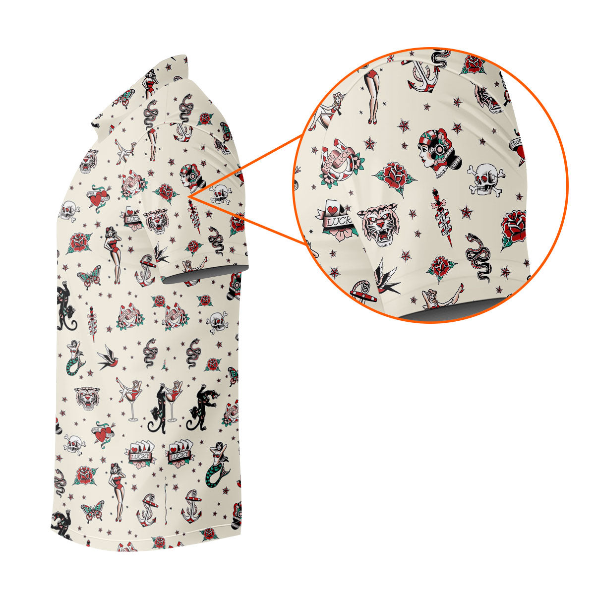 Old School Tattoo Flash Pattern Golf Polo Shirt, Women's Golf Tops, Ladies Golf Shirt