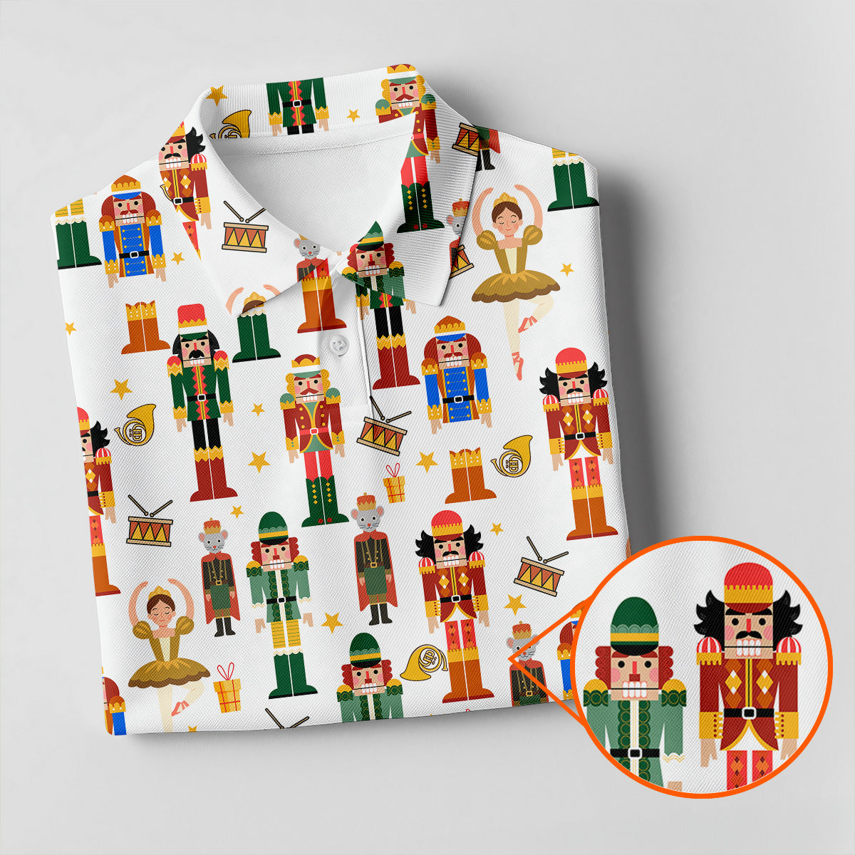 Nutcracker Christmas Golf Tops For Men, White Polo Shirt ??ns, Christmas Golf Shirt, Golfing Apparel