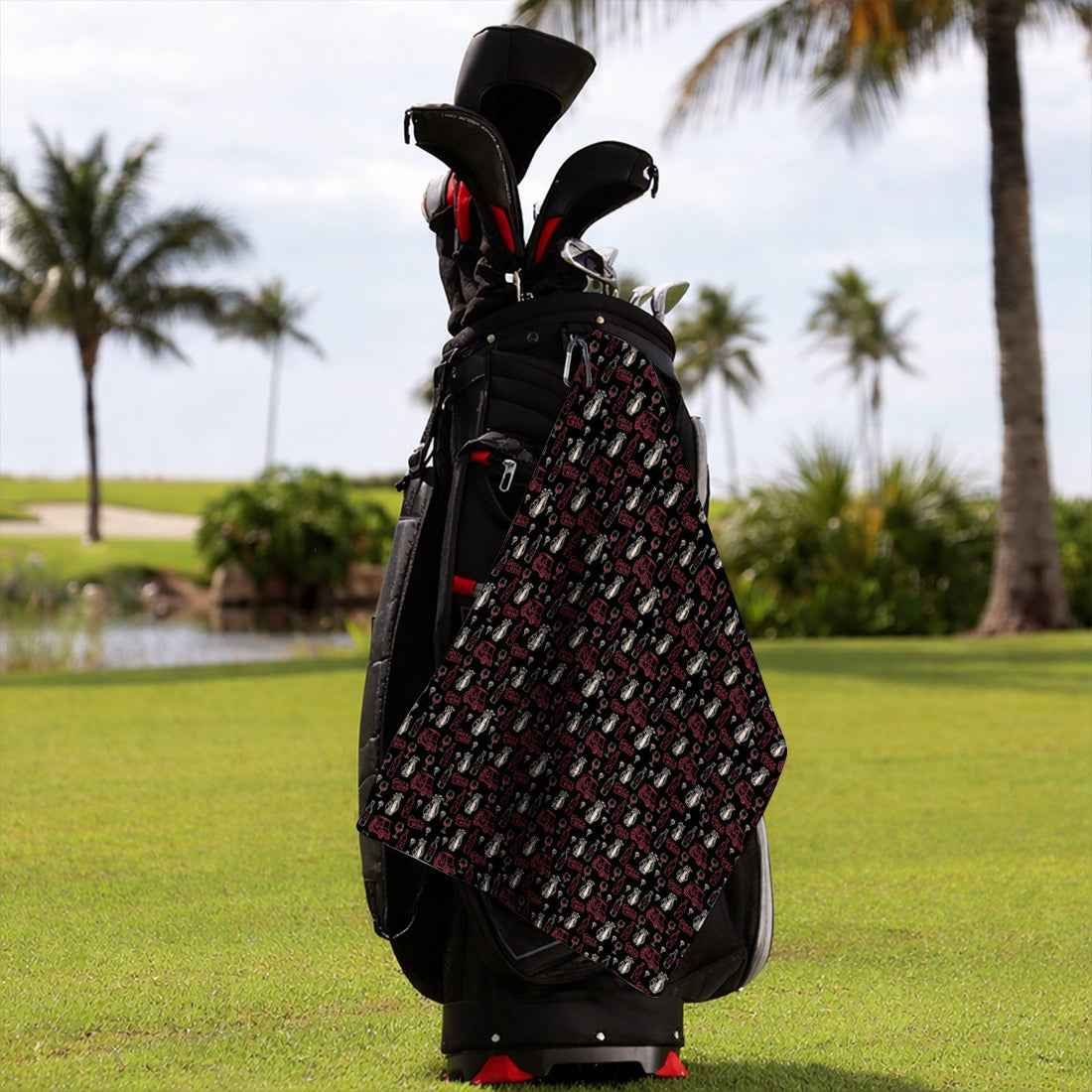 Funny Golf & Wine Pattern Golf Towels, Funny Golf Towel For Wine Lover, Golf Gift For Golfer