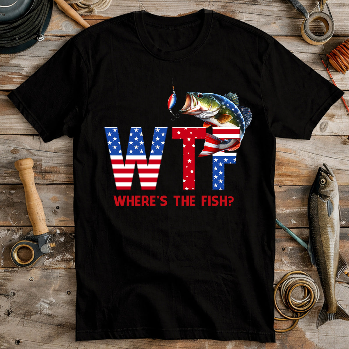 Where's The Fish Patriotic 4th Of July Funny Fishing Shirt, 250th Anniversary Fishing Shirts For Men