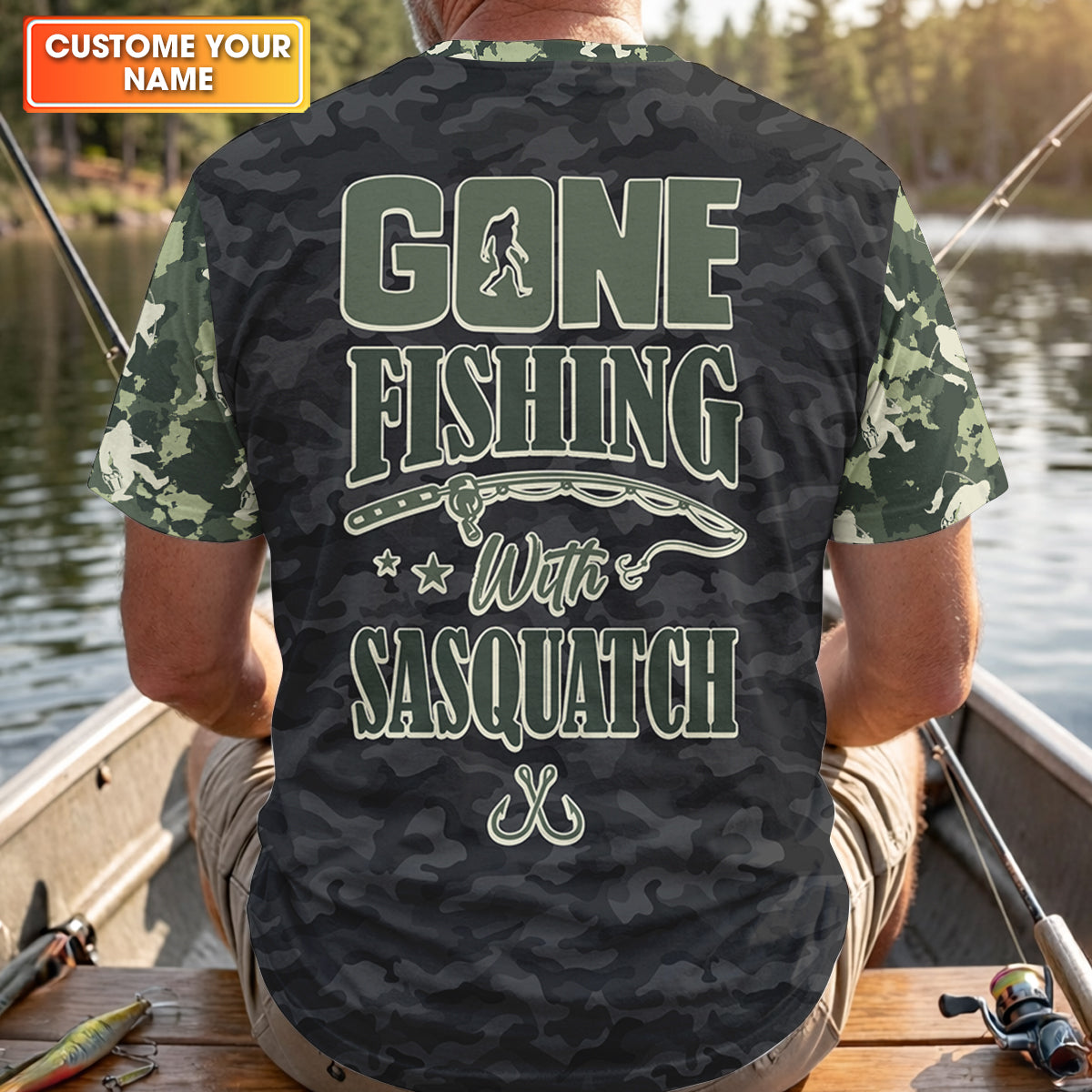 Gone Fishing With Sasquatch Camo Fishing Shirt, Fishing UPF Shirts, Fishing Shirts For Men